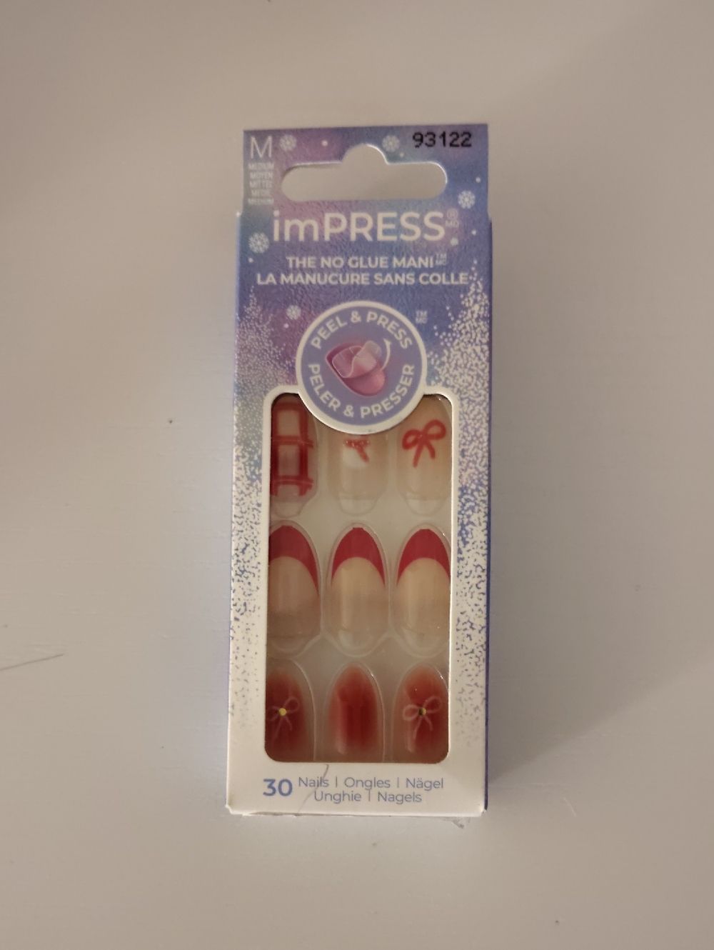 imPRESS Red & Natural Peel & Press False Nails with Bow Accents